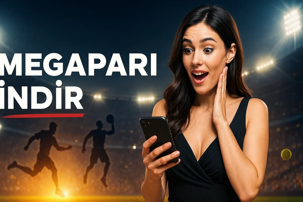 Megapari uygulamasının mobil cihazlarda indirilebilir versiyonu, modern tasarım ve kullanıcı dostu arayüzle gösteriliyor